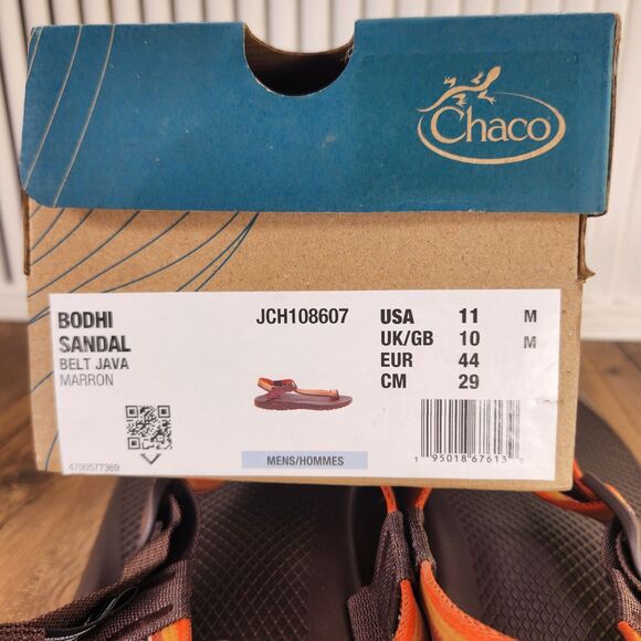 Chaco Bodhi Belt Java Sandals Men\'s 11 Orange Brown Toe Loop Strappy Beach Shoes